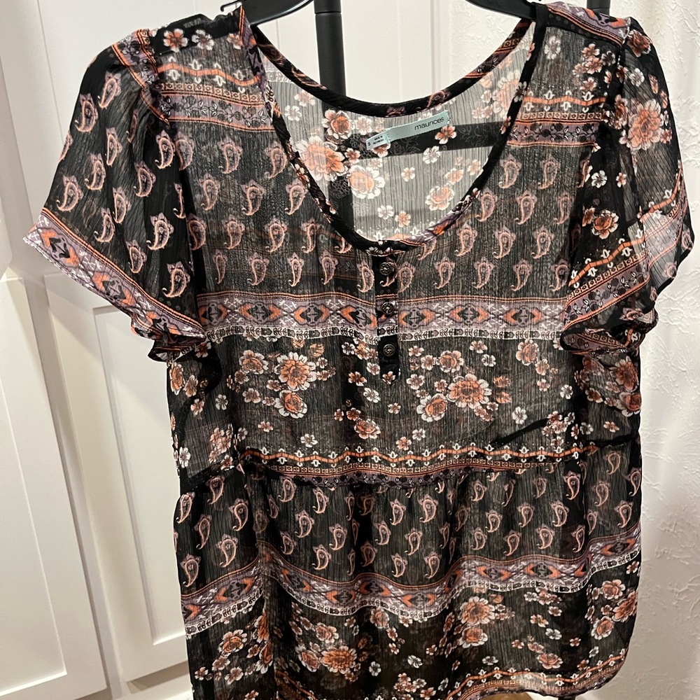 Floral Sheer Black Top